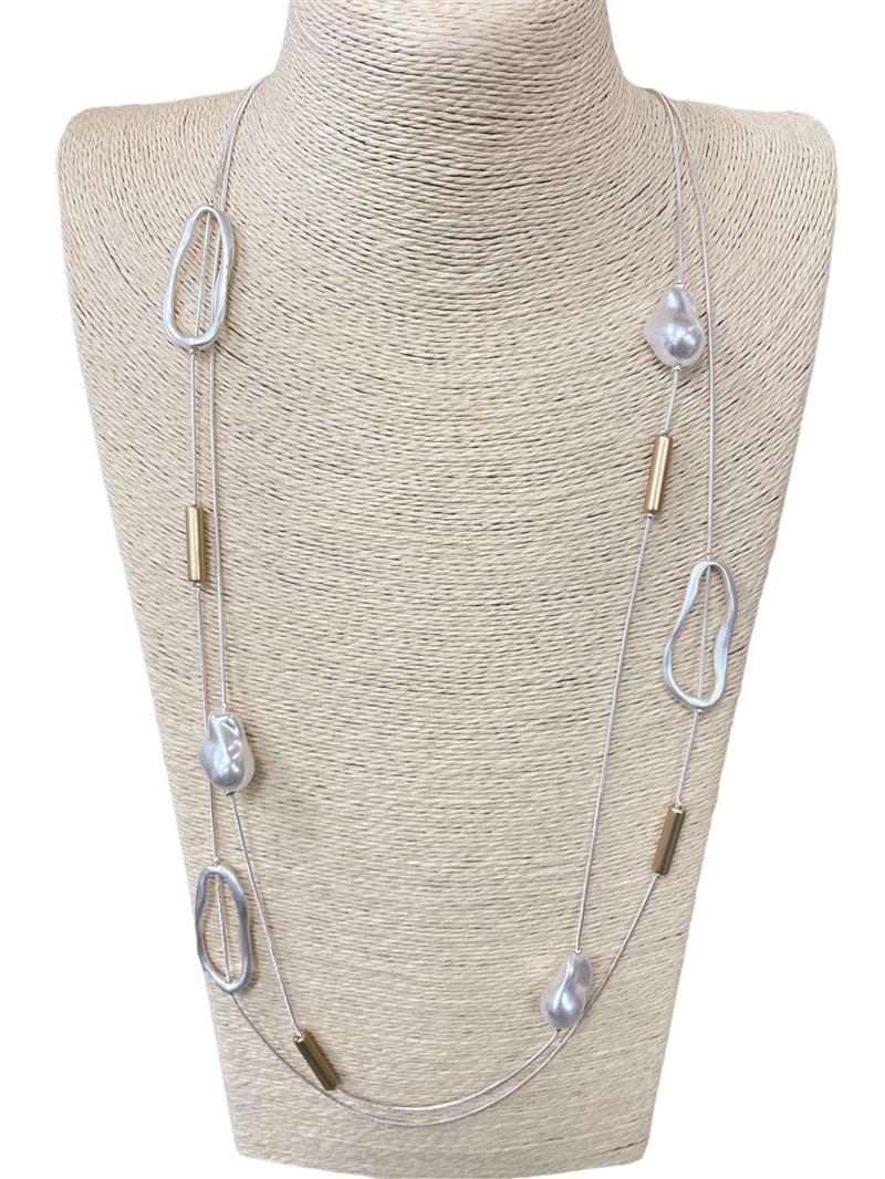 N013153 TWO TONE  PEARL LAYERED NECKLACE