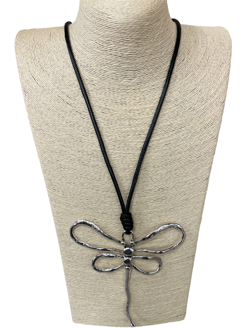 N013371  SILVER DRAGONFLY LONG NECKLACE
