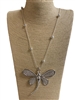 N013419 RHINESTONE DRAGONFLY SILVER NECKLACE