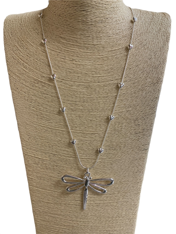 N013437 HEART DRAGONFLY SILVER NECKLACE