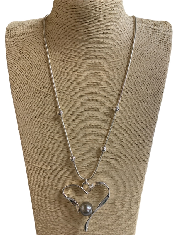N013455 HEART PEARL SILVER NECKLACE