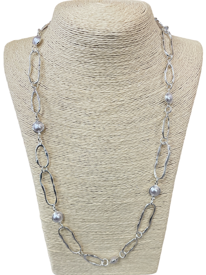 N013495  OVAL & PEARL CHAIN NECKLACE