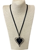 N013508  SILVER HEART BLACK HEART IN CENTER LONG  NECKLACE