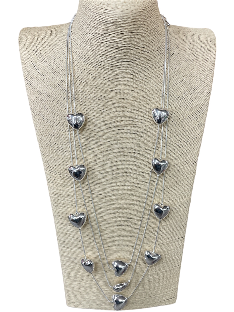 N013512 BEADED HEART MULTI LAYERED NECKLACE