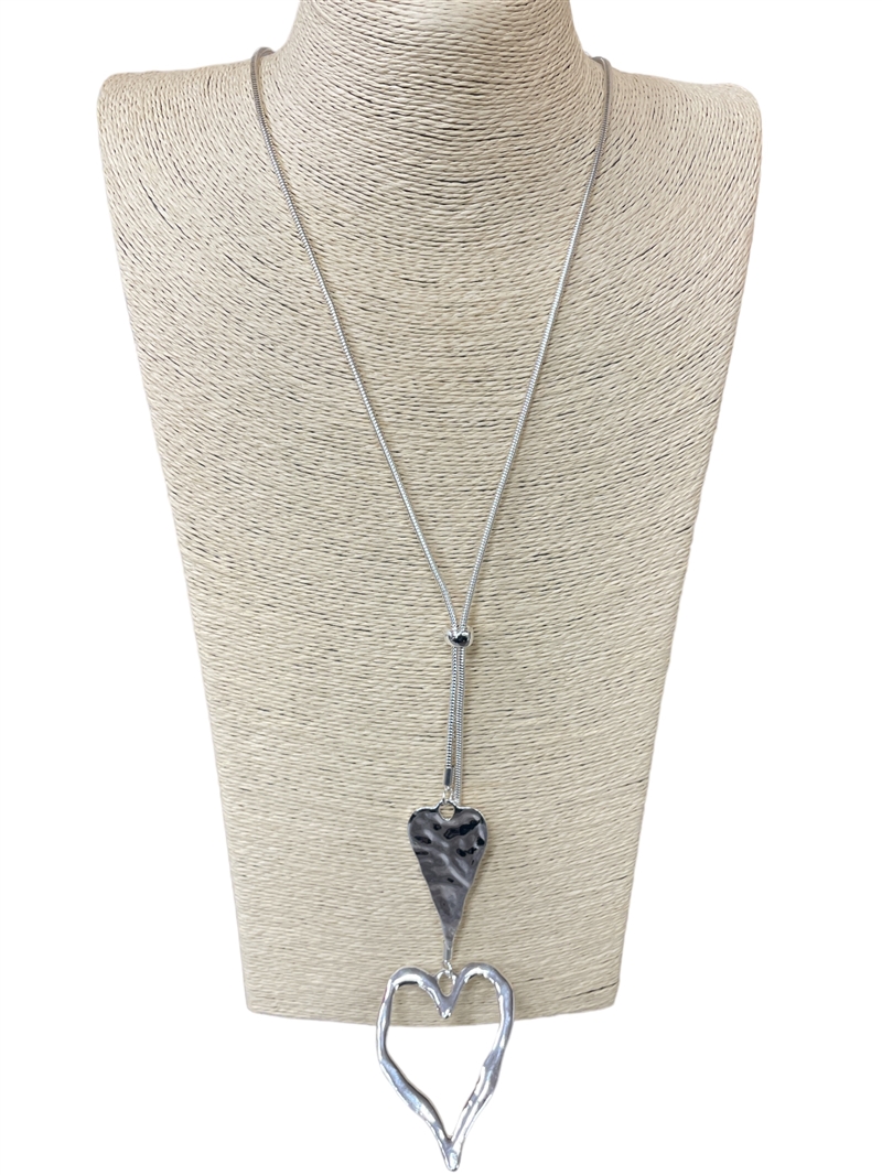 N013518 HAMMERED HEART SNAKE CHAIN NECKLACE
