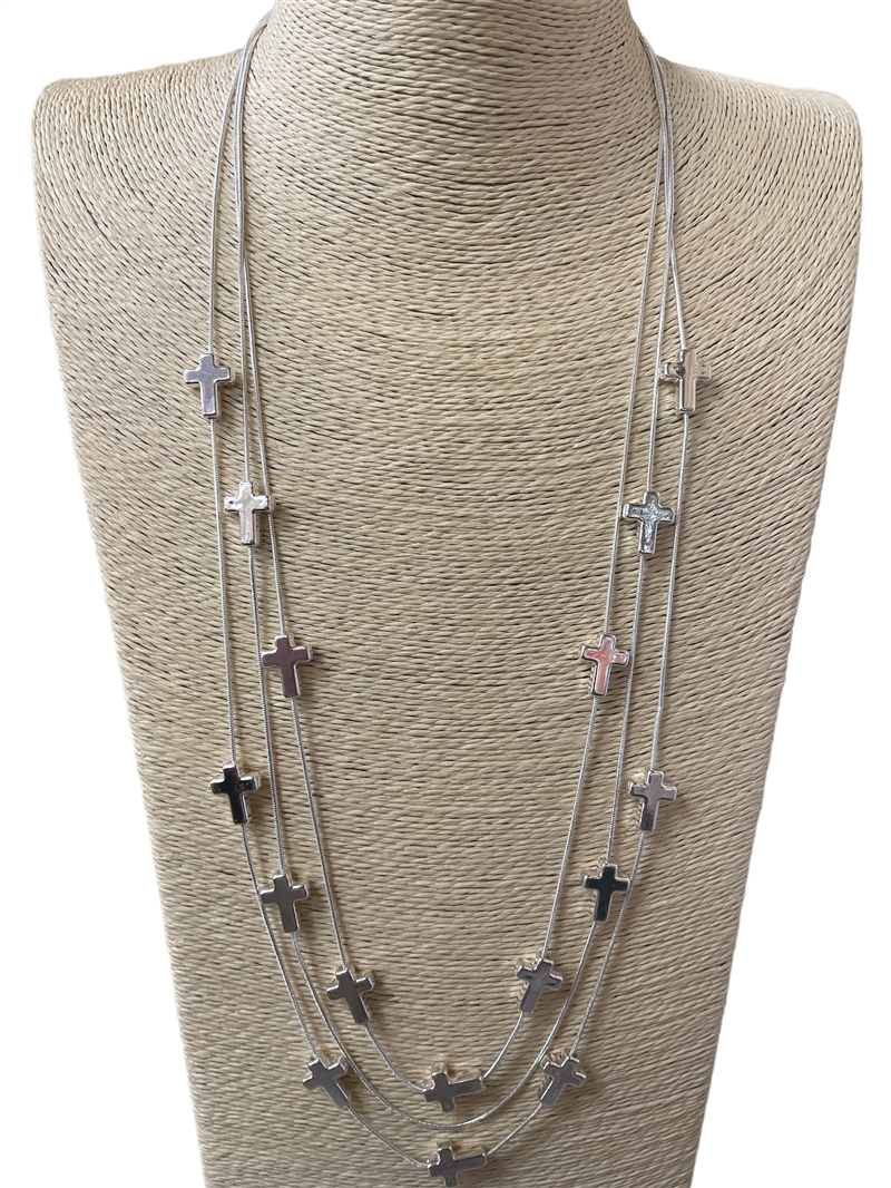 N013541   BEADE SMALL CROSS MULTI LAYERED NECKLACE