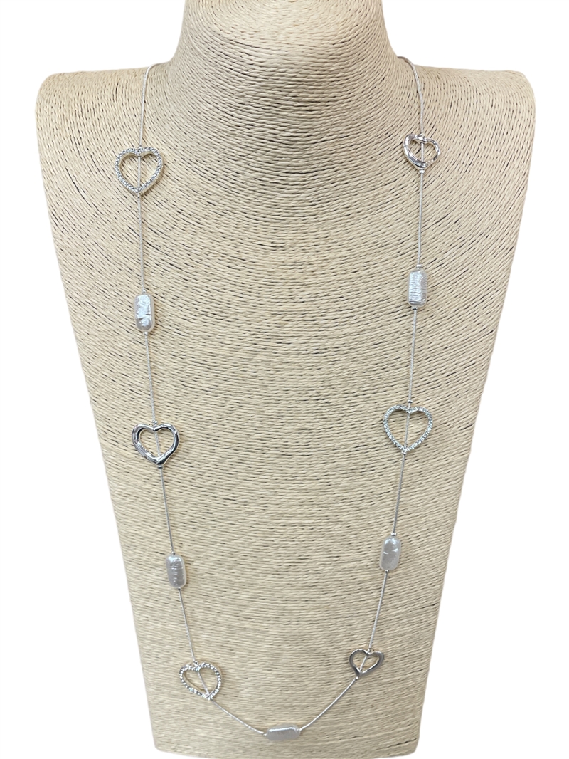 N013545 PEARL & HEARTS SNAKE CHAIN NECKLACE