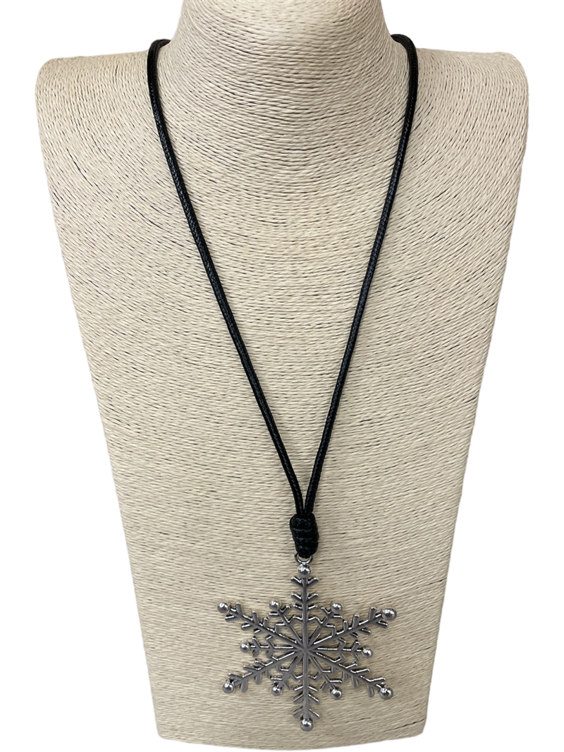 N013551 SILVER SNOWFLAKE LONG NECKLACE