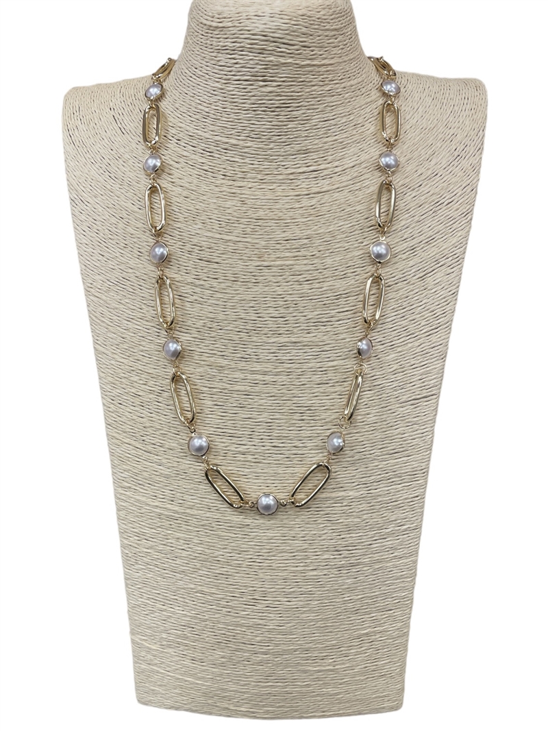 N013556 CHAIN & PEARL LONG NECKLACE