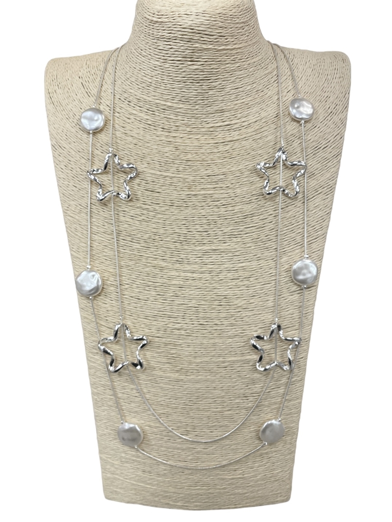 N013560  START & PEARL  SNAKE CHAIN NECKLACE