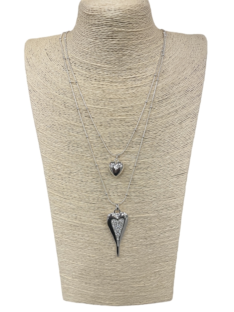 N013567  DOUBLE HEART SILVER NECKLACE