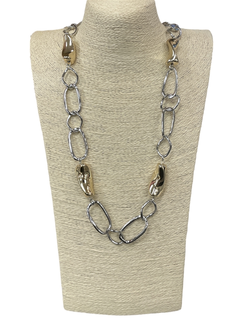 N013572 TWO TONE LONG CHAIN  NECKLACE
