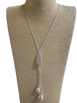 N013764 DANGLING PEARLS  SILVER NECKLACE