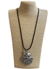 N013M   ANTIQUE SILVER MEDIUM SANTA HEAD LEATHER CORD LONG NECKLACE