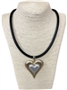 N14700 TWO TONE HEART LEATHER CORD SHORT NECKLACE