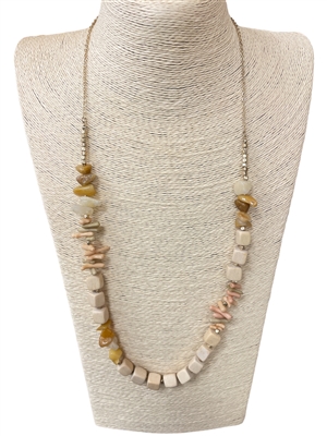 N80044 LONG WOODEN & NATURAL STONE NECKLACE