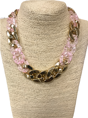NJ70709 ACRYLIC TWO TONE  CHAIN LINK  NECKLACE