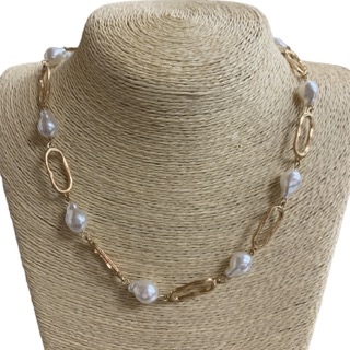 NJ70737 ''18'' CHAIN WITH PEARL SHORT NECKLACE