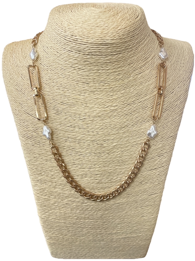 NJ70744 CHAIN WITH PEARL SHORT NECKLACE