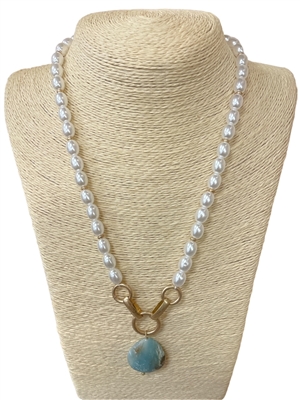 NJ70834  PEARL WITH NATURAL STONE SHORT NECKLACE