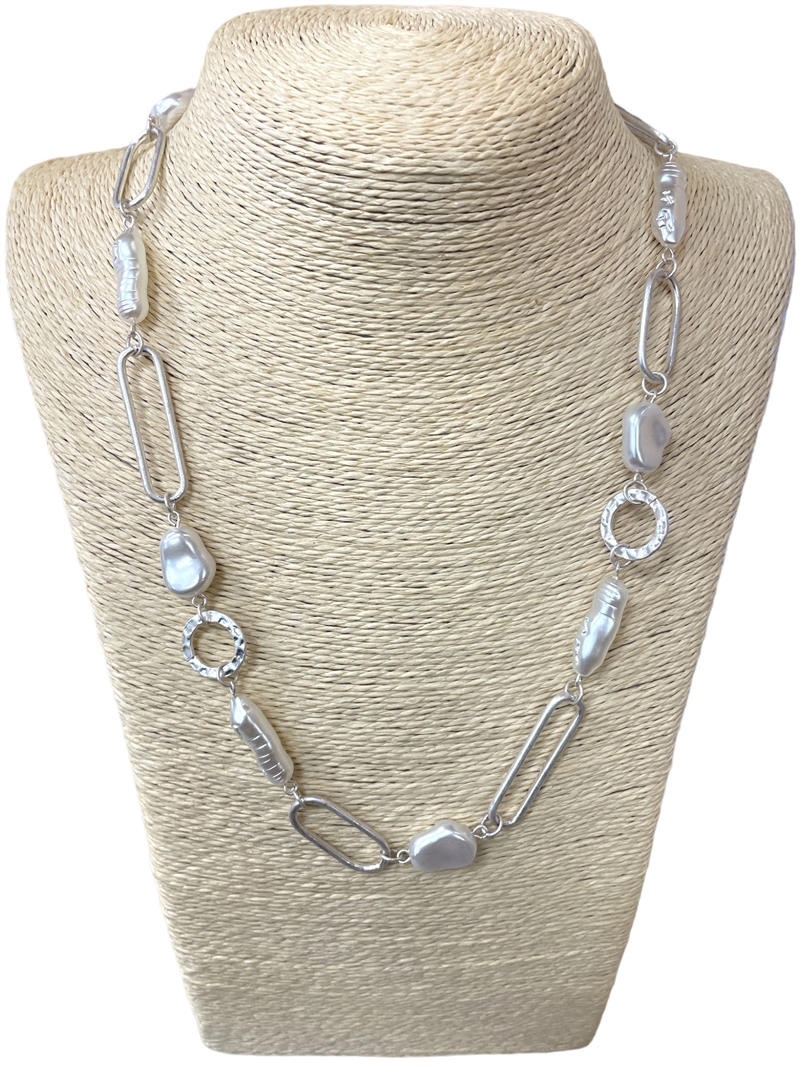 NJ70845  ''18'' GEOMETRIC  CHAIN WITH PEARL SHORT NECKLACE