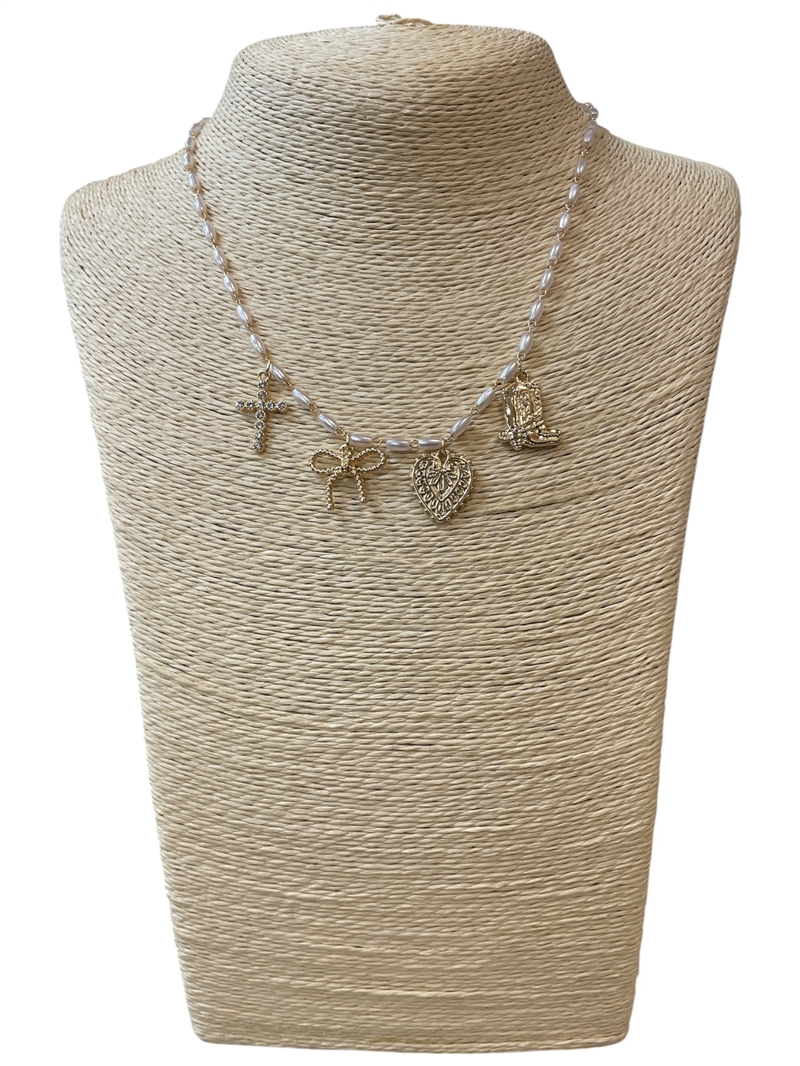 NJN7720 MULTI CHARM WESTERN PEARL SHORT NECKLACE