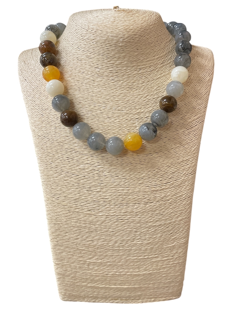 NLN7918G  GRAY MULTI ACRYLIC BALL NECKLACE