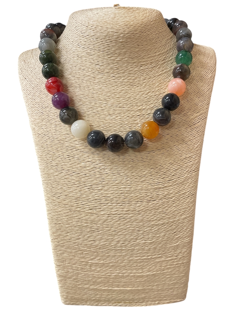 NLN7918ML  MULTI ACRYLIC BALL NECKLACE