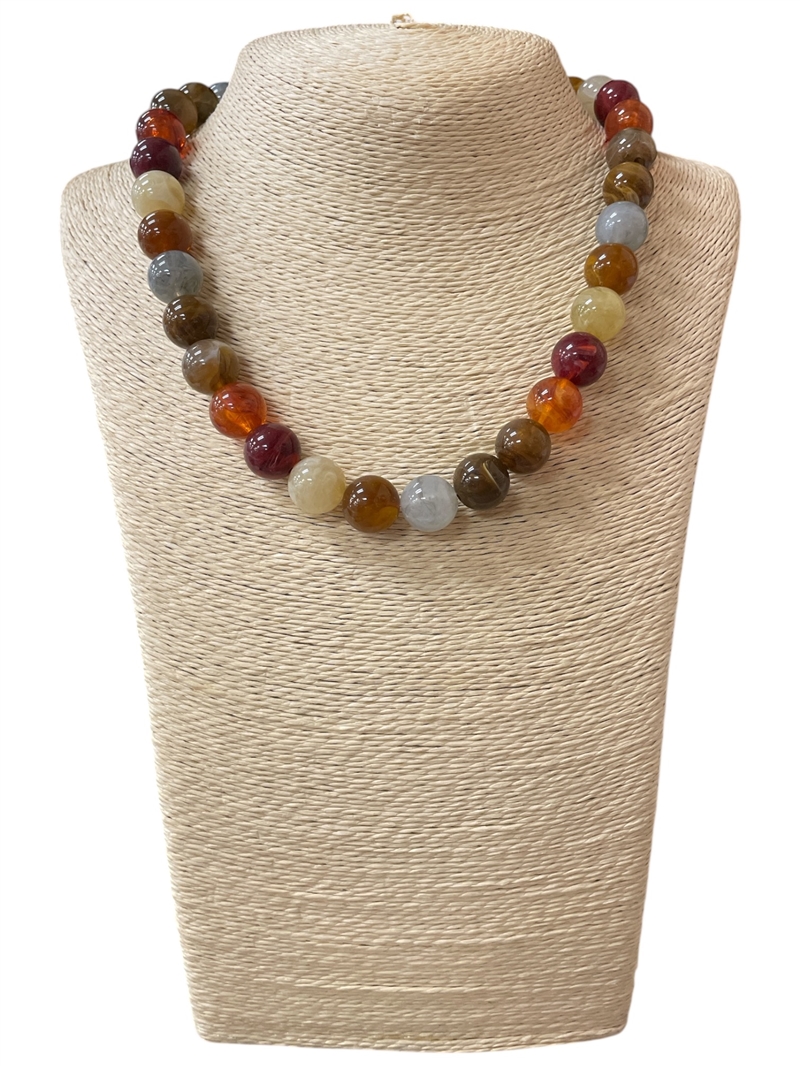 NLN7919B  12MM BROWN MULTI COLOR  ACRYLIC BALL NECKLACE