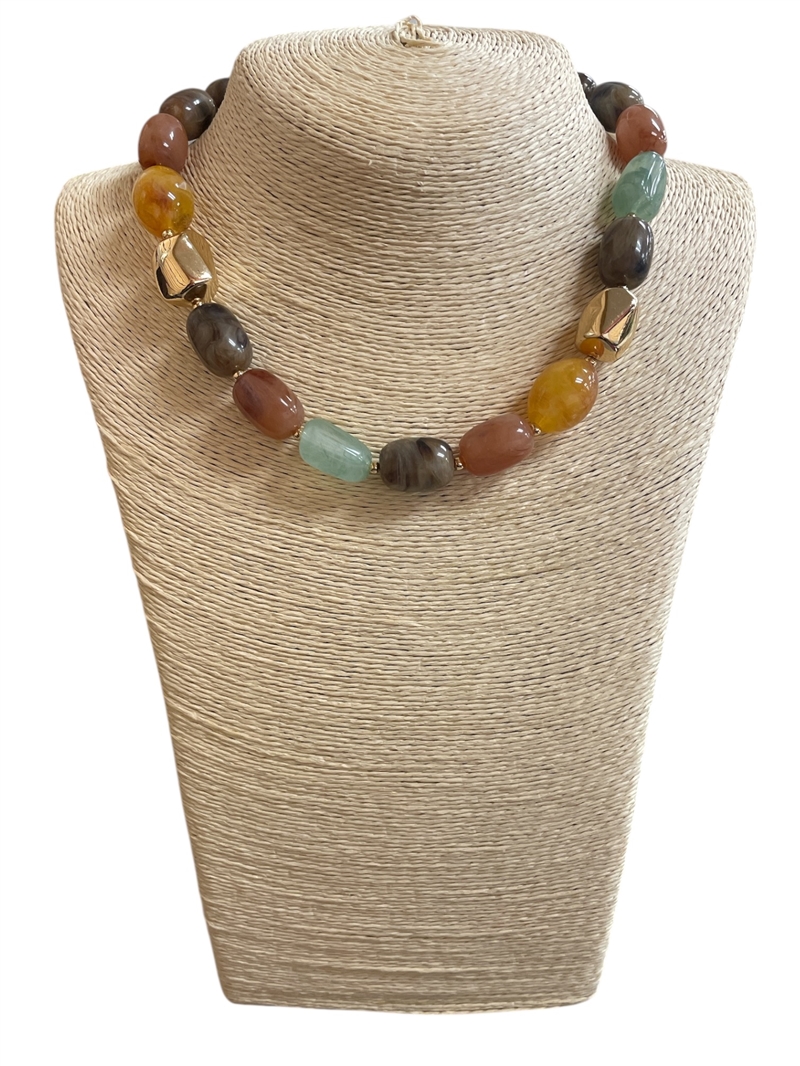 NLN7939 BROWN MULTI ACRYLIC NECKLACE
