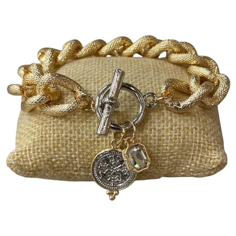 NNB4896 CHUNKY CHAIN COIN CHARM BRACELET
