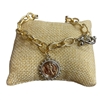 NNB4897   TWO TONE  COIN CHARM CHAIN  BRACELET