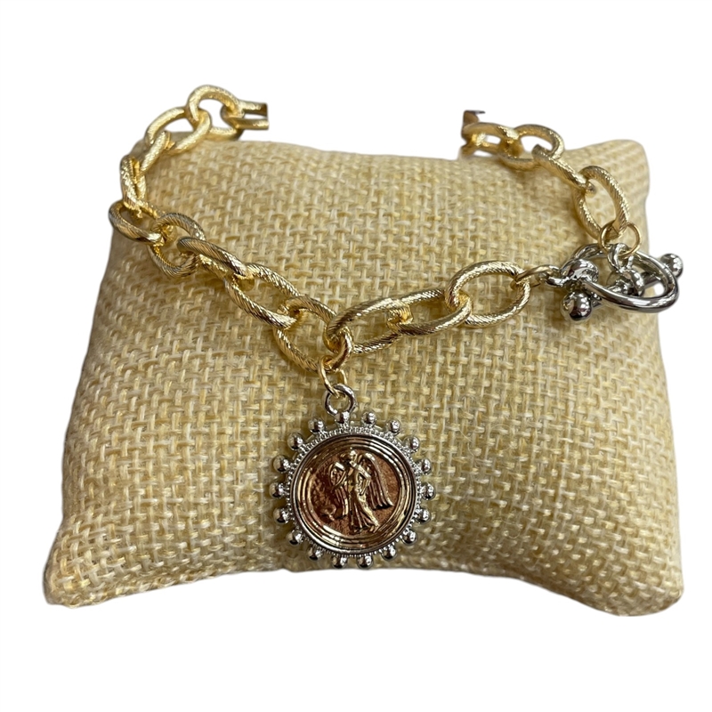 NNB4897   TWO TONE  COIN CHARM CHAIN  BRACELET