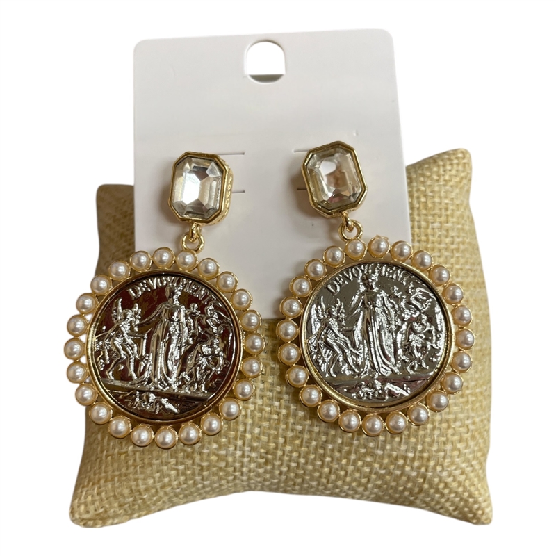 NNE4846 COIN & PEARL  EARRINGS