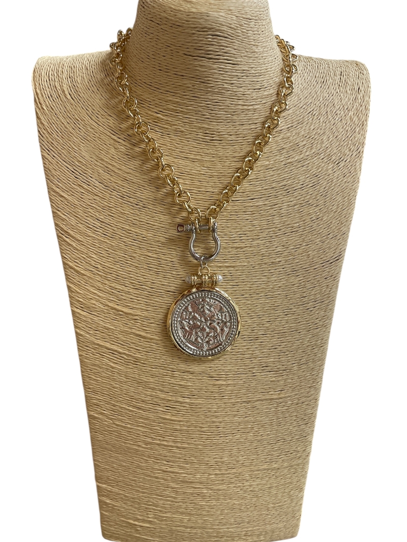 NNN8030  TWO TONE  COIN SHORT NECKLACE