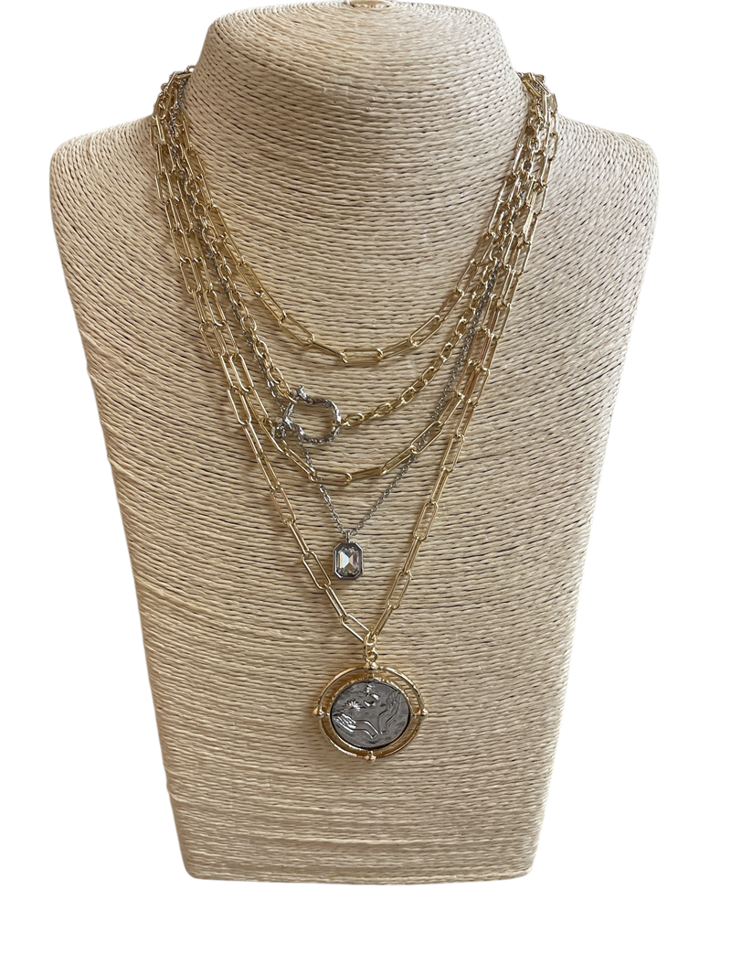 NNN8041 LAYERED  COIN CHAIN NECKLACE