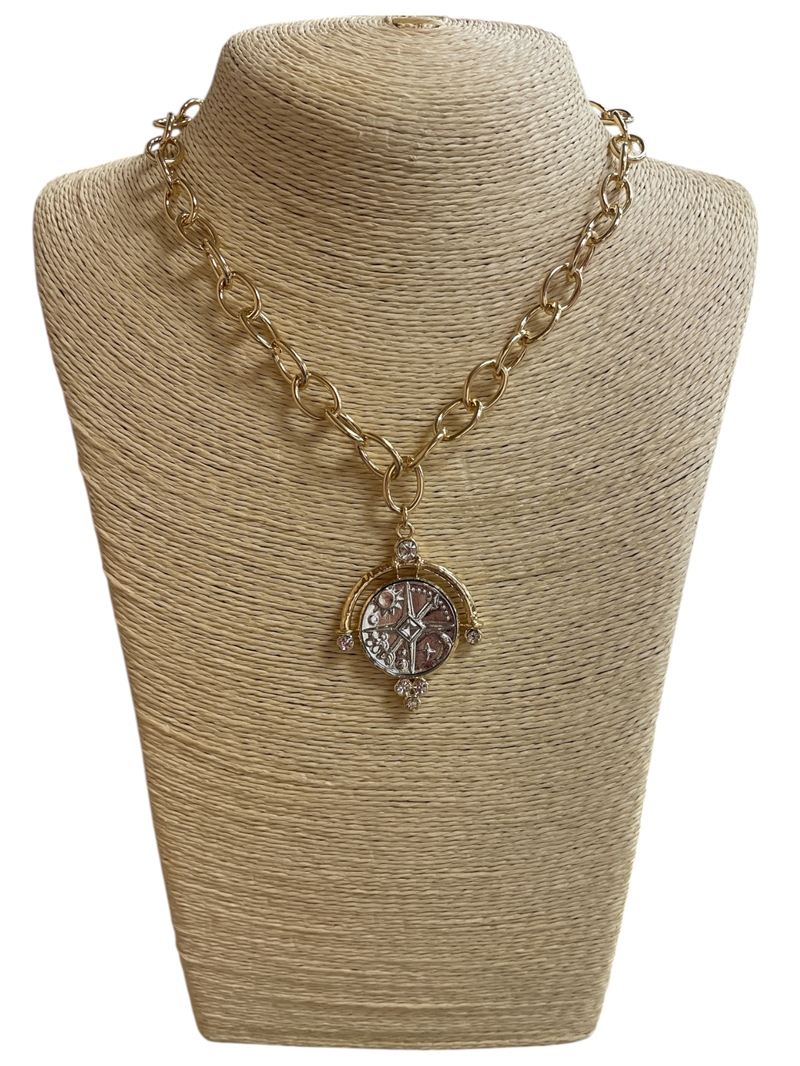 NNN8043  TWO TONE  COIN SHORT NECKLACE