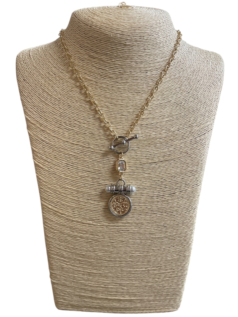 NNN8044 TWO TONE  COIN SHORT NECKLACE