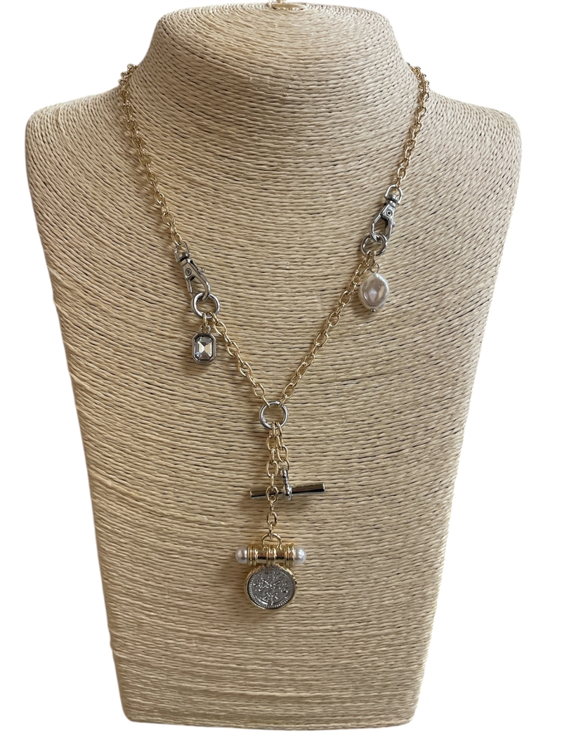 NNN8045  TWO TONE COIN SHORT NECKLACE
