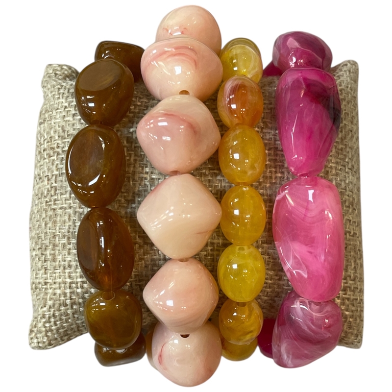 NOB4874 ACRYLIC MULTI BEADED 4 PIECE BRACELET SET