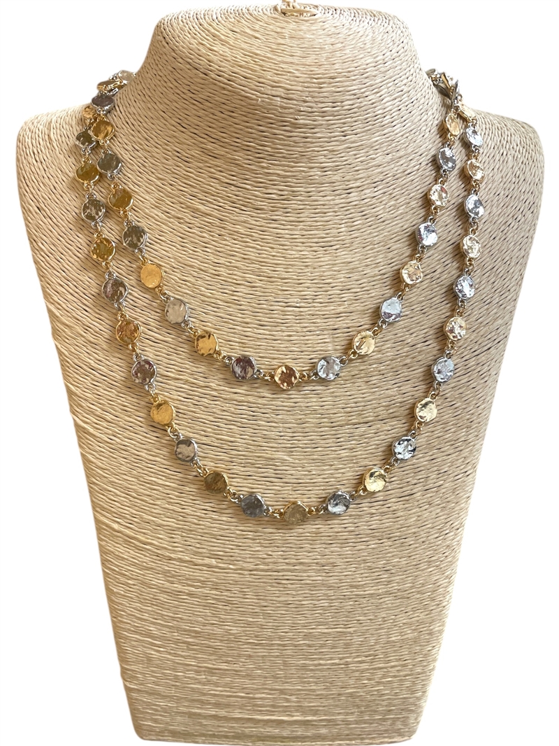 NON7982  HAMMERED CIRCLE  BEADED DOUBLE  SHORT NECKLACE