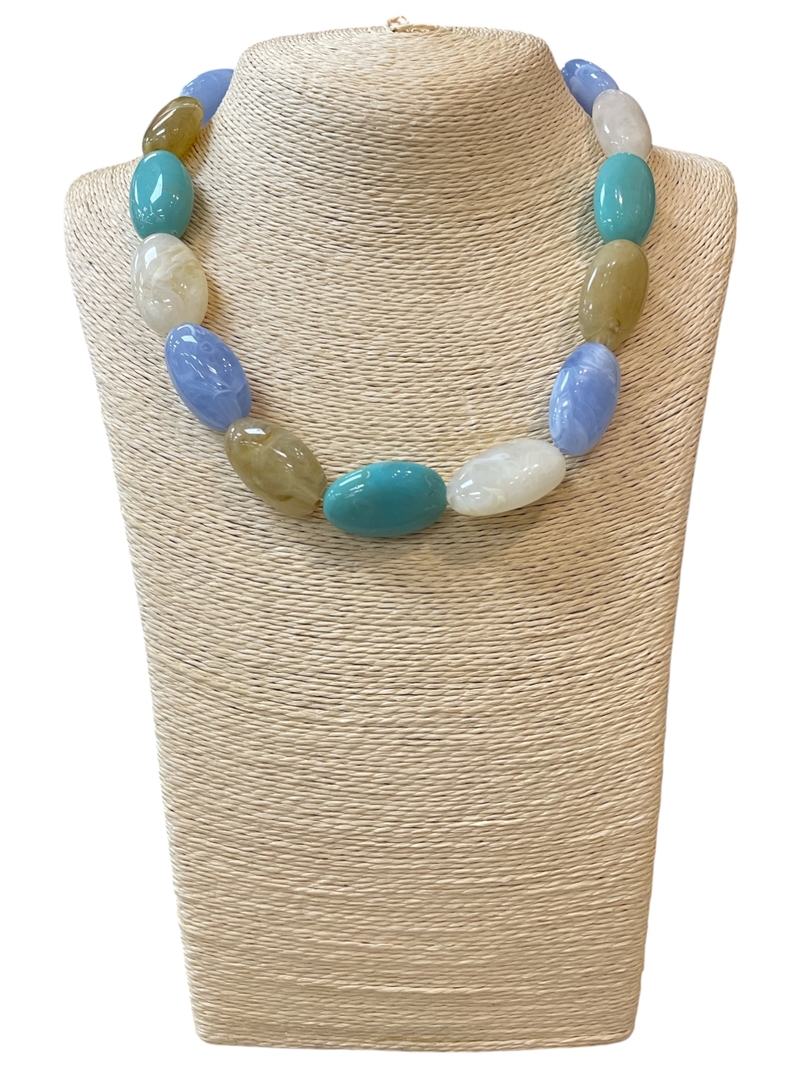 NON7999 ACRYLIC MULTI TONE BEADED SHORT NECKLACE
