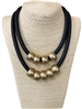 NP0073-1  MATTE GOLD CIRCLES  SILICONE CORD SHORT NECKLACE