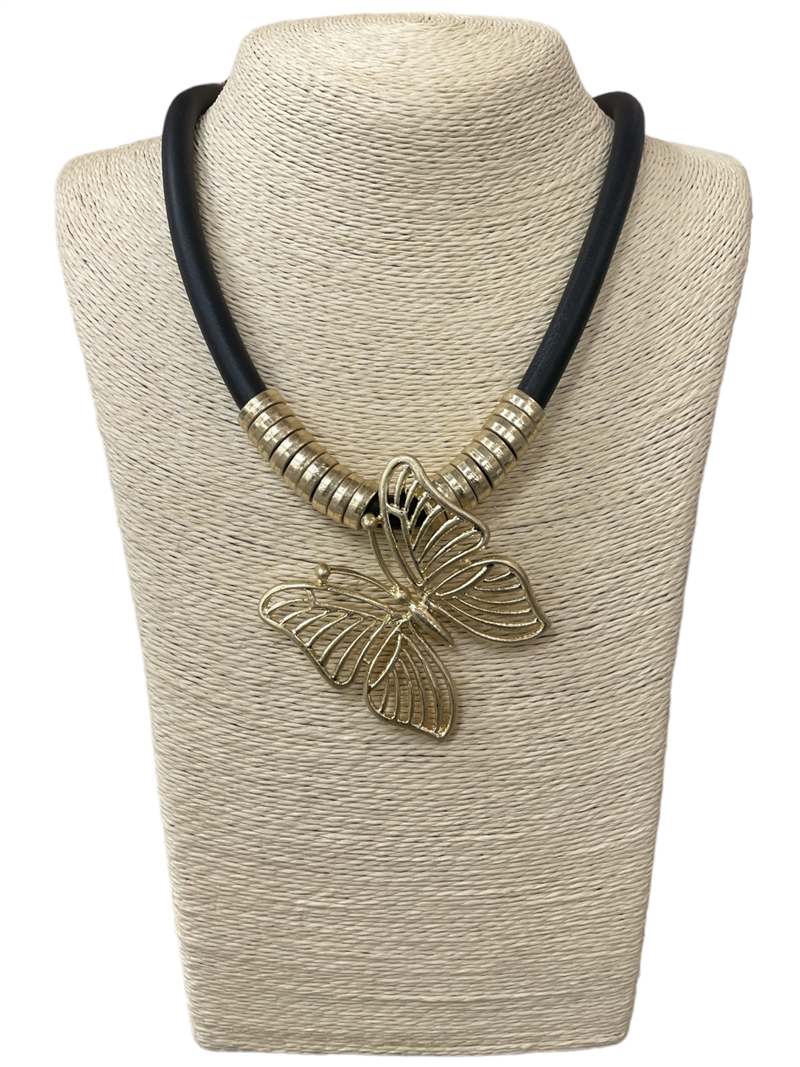 NP0109  BUTTERFLY  SILICONE CORD SHORT NECKLACE