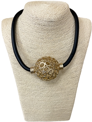 NP0146  GOLD BALL SILICONE CORD SHORT NECKLACE