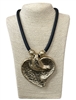NP0150  HAMMERED HEART SILICONE CORD SHORT NECKLACE