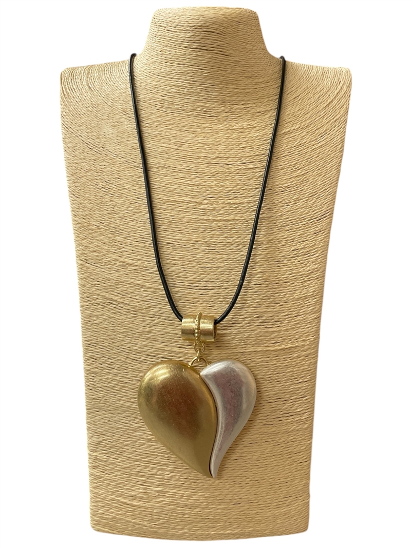 NP0196 TWO TONE HEART  LONG NECKLACE