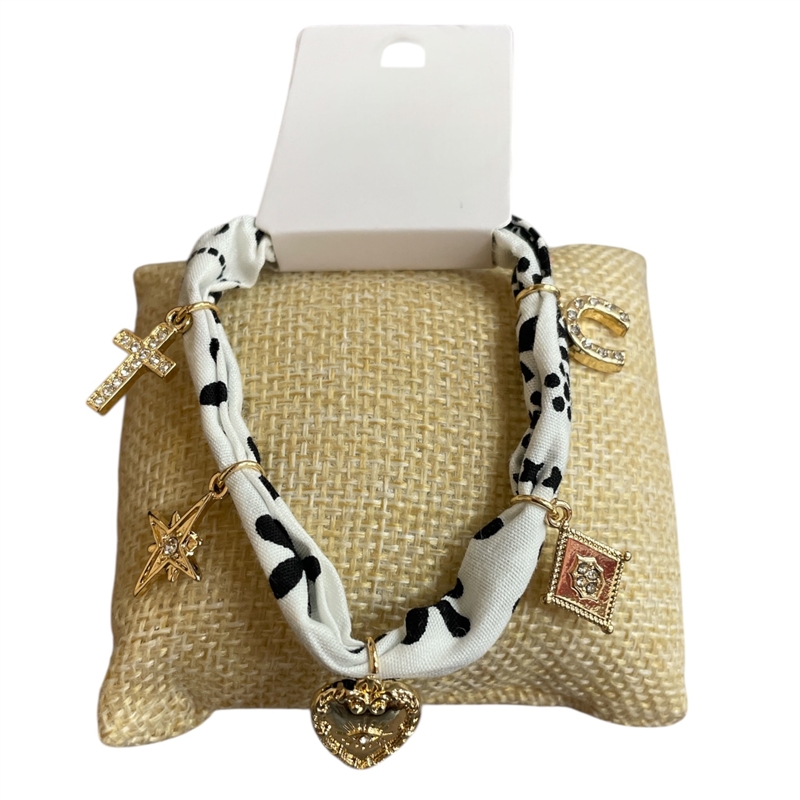 NUB4802  HEART & CROSS CHARMS FABRIC BRACELET