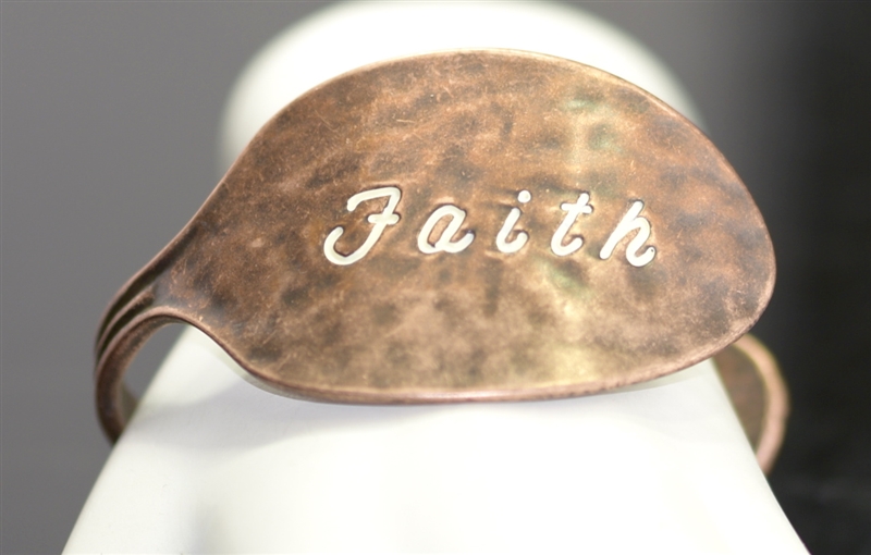 OB07617 HAMMERED SPOON "FAITH" CUFF BANGLE