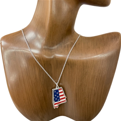 ON1023  18'' ALABAMA  AMERICAN FLAG AL NECKLACE